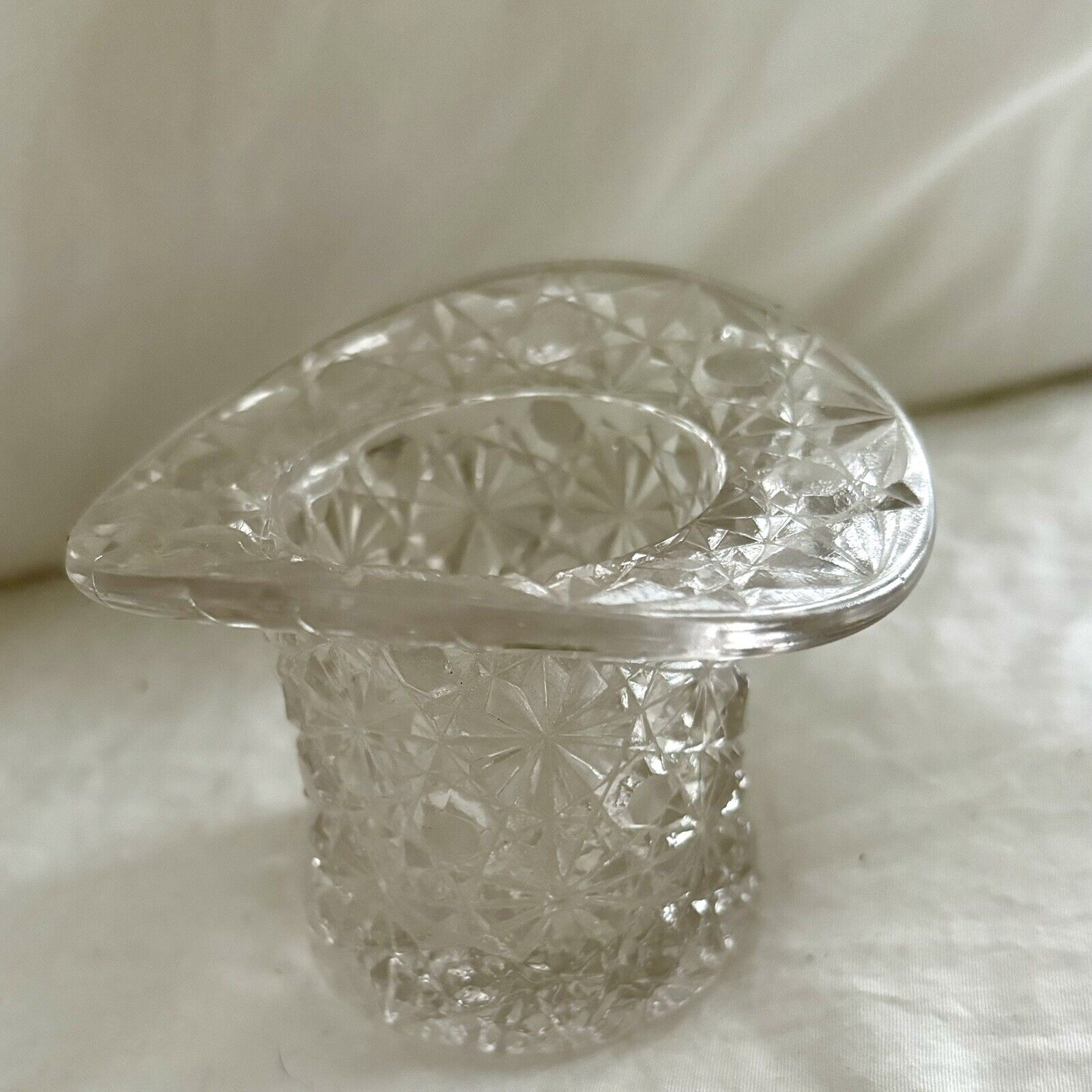 Vintage Vase Depression Pressed Glass Top Hat Votive Holder w/ Stars  Flowers