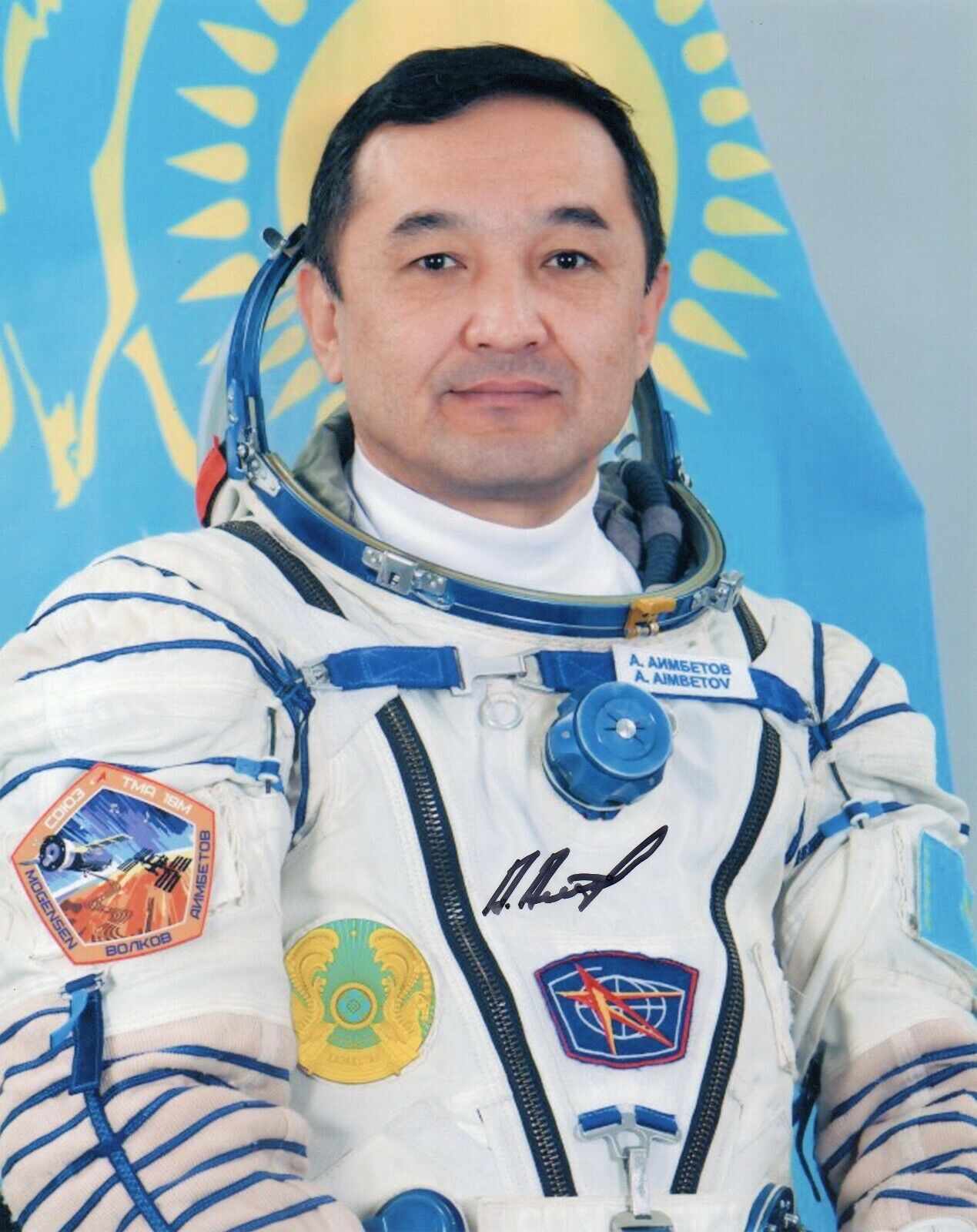 8x10 Original Autographed Photo of Kazakh Cosmonaut Aidyn Aimbetov