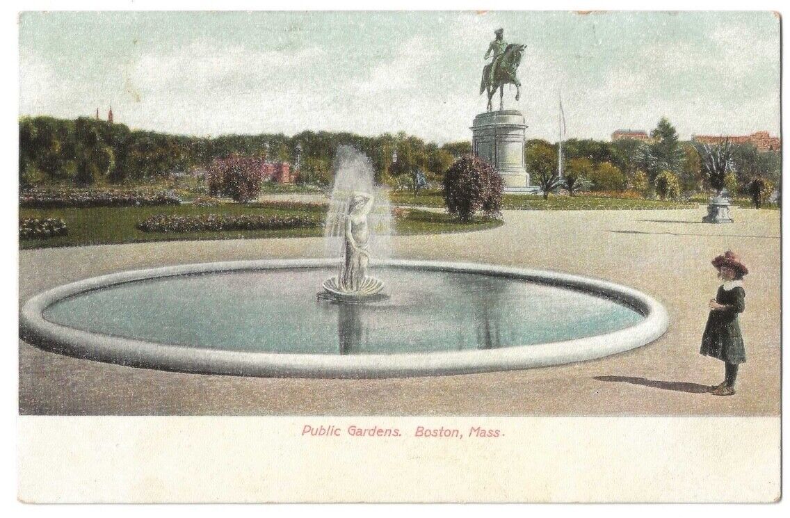 Boston Massachusetts c1905 Public Garden, George Washington Statue, young girl