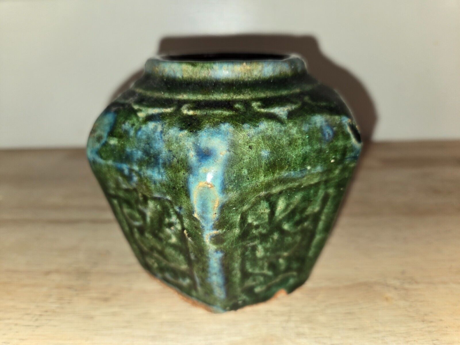 TRUE ANTIQUE CHINESE MING 6 SIDED GREEN GLAZED GINGER JAR STONEWARE POTTERY A+++