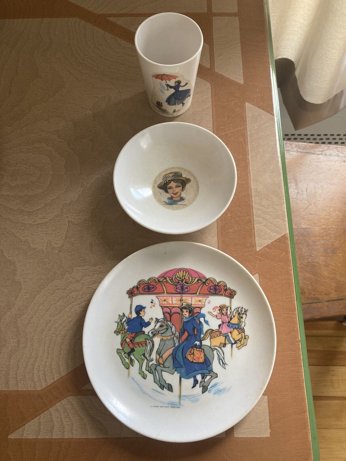 Mary Poppins Vintage 1964  childrens plastic (melmac) bowl, plate and cup set