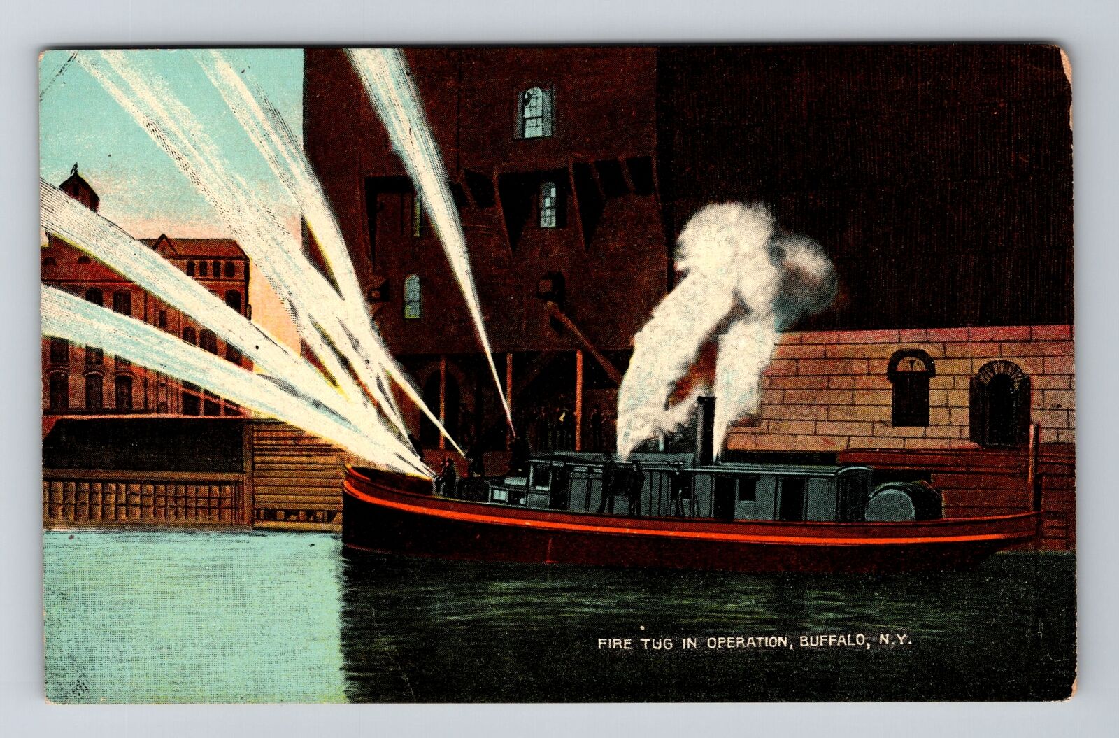 Buffalo NY-New York, Fire Tug In Operation, Vintage Postcard