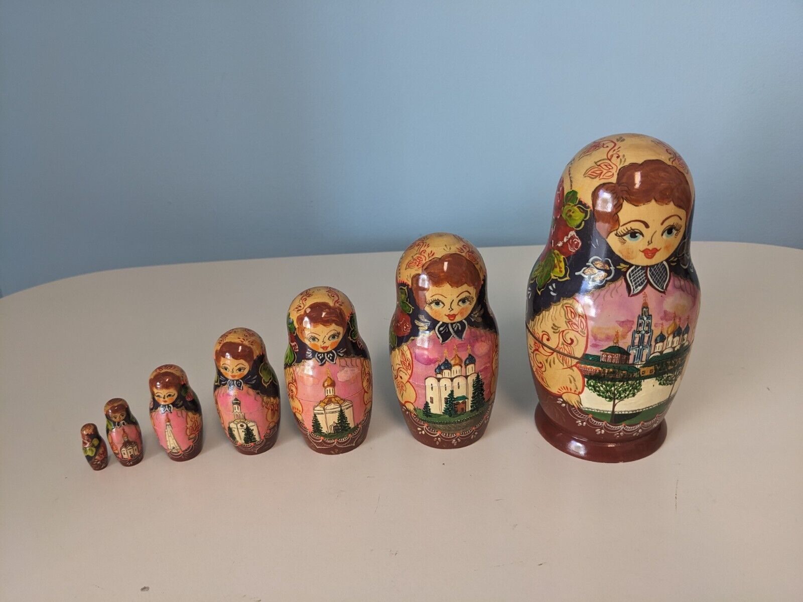 Russian 7 Nesting Wooden Dolls  Signed