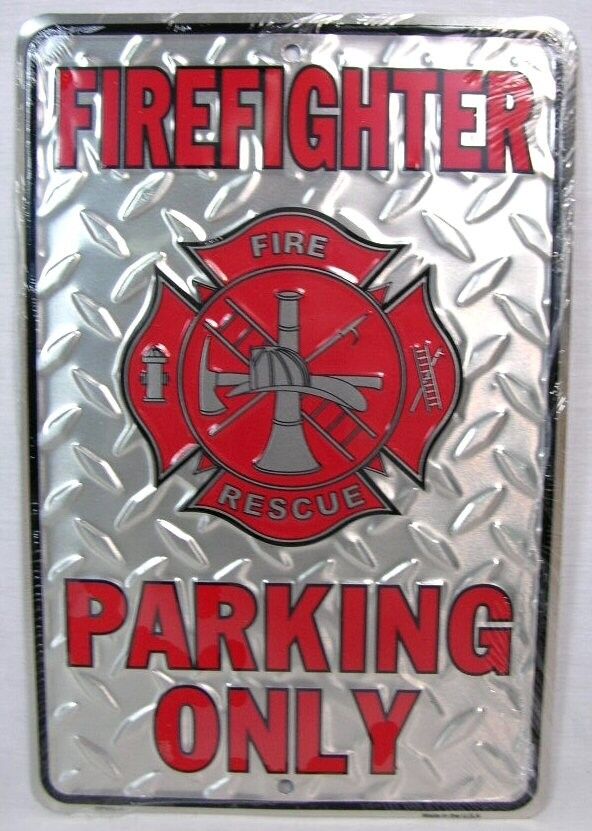 Firefighter Parking Only Aluminum Sign Novelty Rescue Fire Dept Station Fireman
