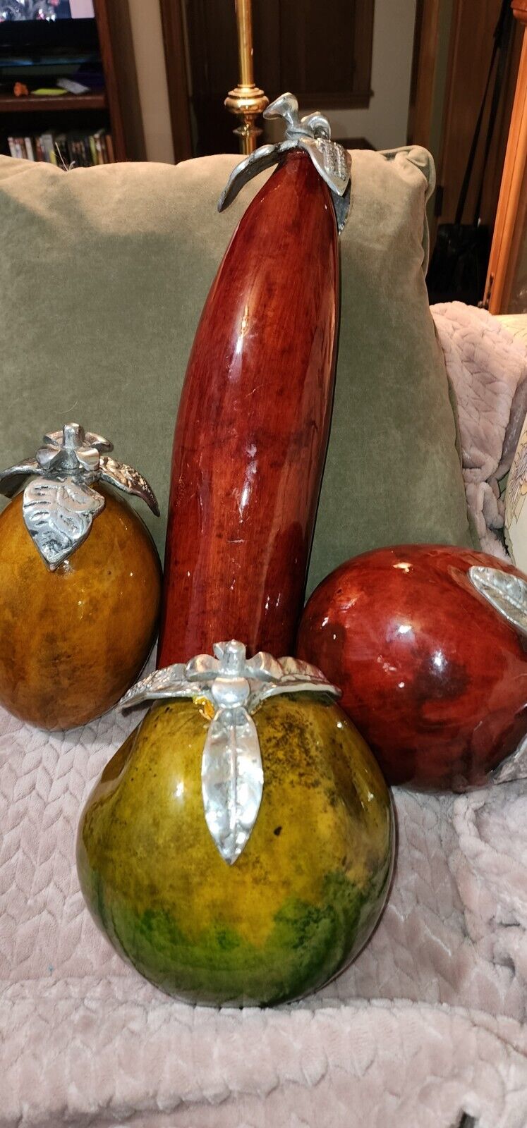 Artesana Home Vintage weighted Resinated Gourds Pewter Vegetable Set Home Decor