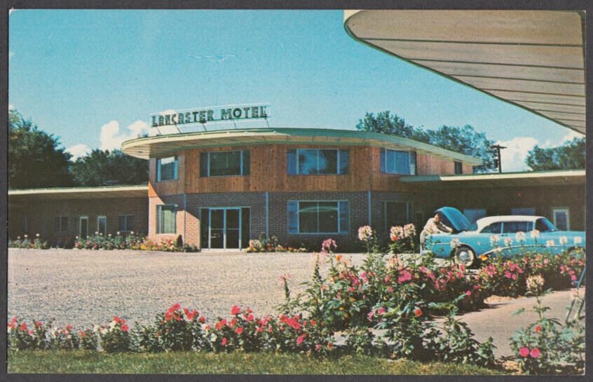 Lancaster Motel US 2 & 3 Lancaster NH postcard 1954 Buick