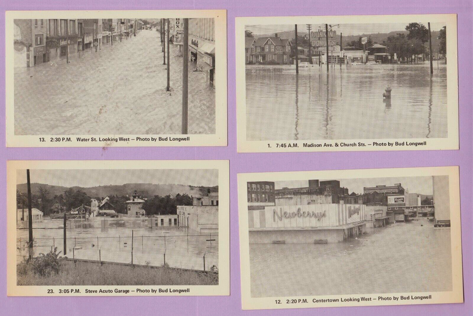 4 Different Real Photo Postcards Of The 1972 Flood. Elmira, N.Y.  Mint