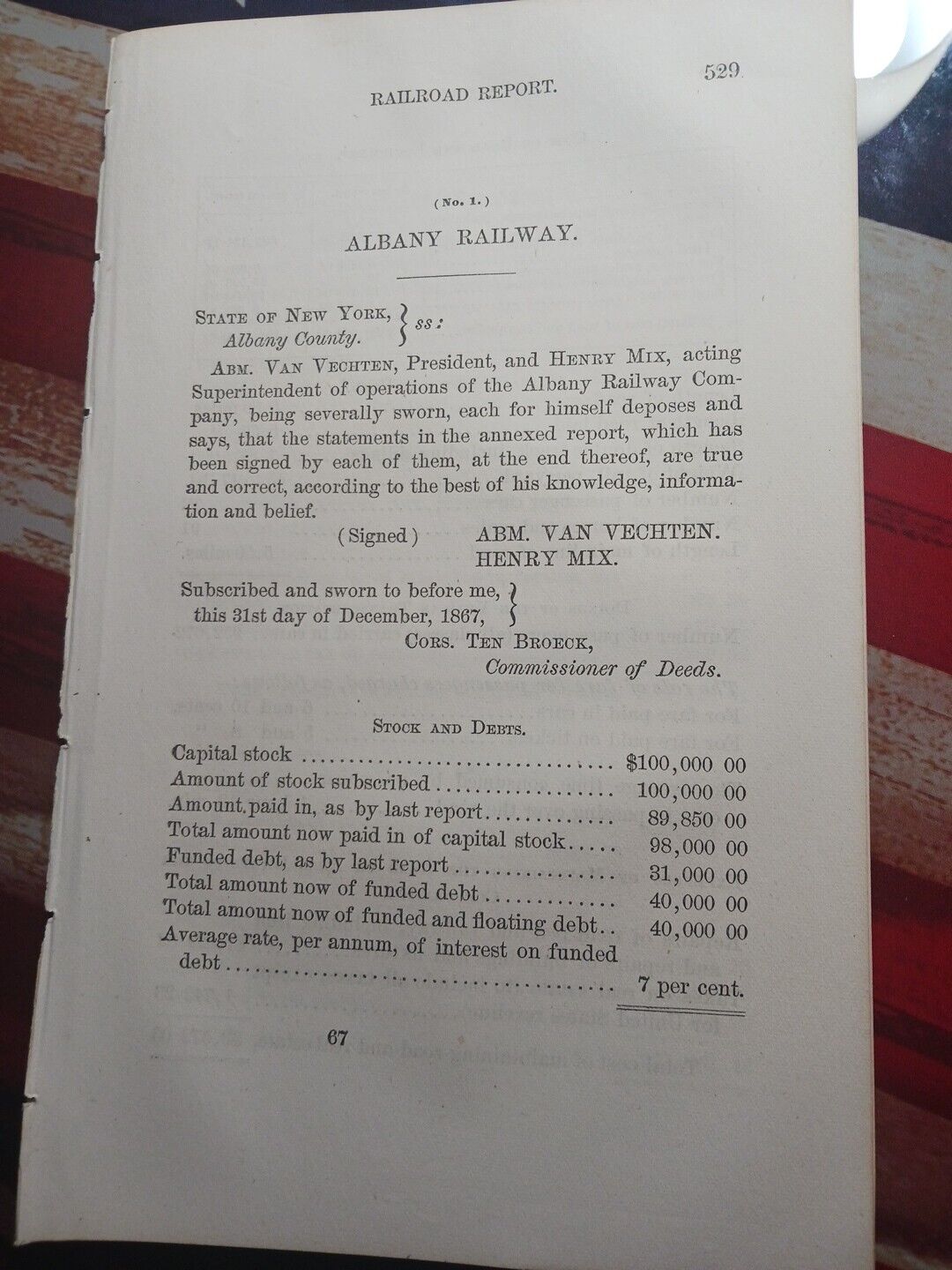 ☆1867 Horse Railroad Report ALBANY RAILWAY ~ Henry Mix Superintendent ~ New York