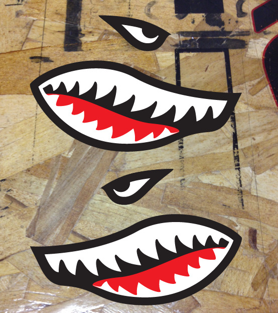 Flying Tigers Shark Teeth Vinyl Decal Sticker - 2 stickers Reverse facing set
