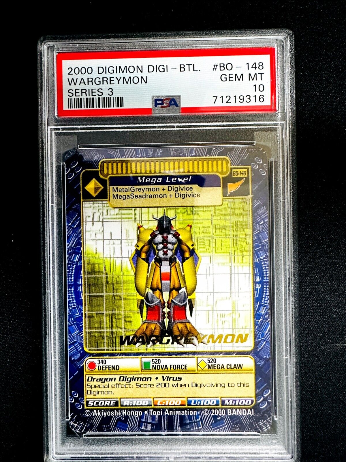 WARGREYMON Digi-Battle Card Series 3 BO-148 PSA 10 Gold Digimon Card Non-Holo