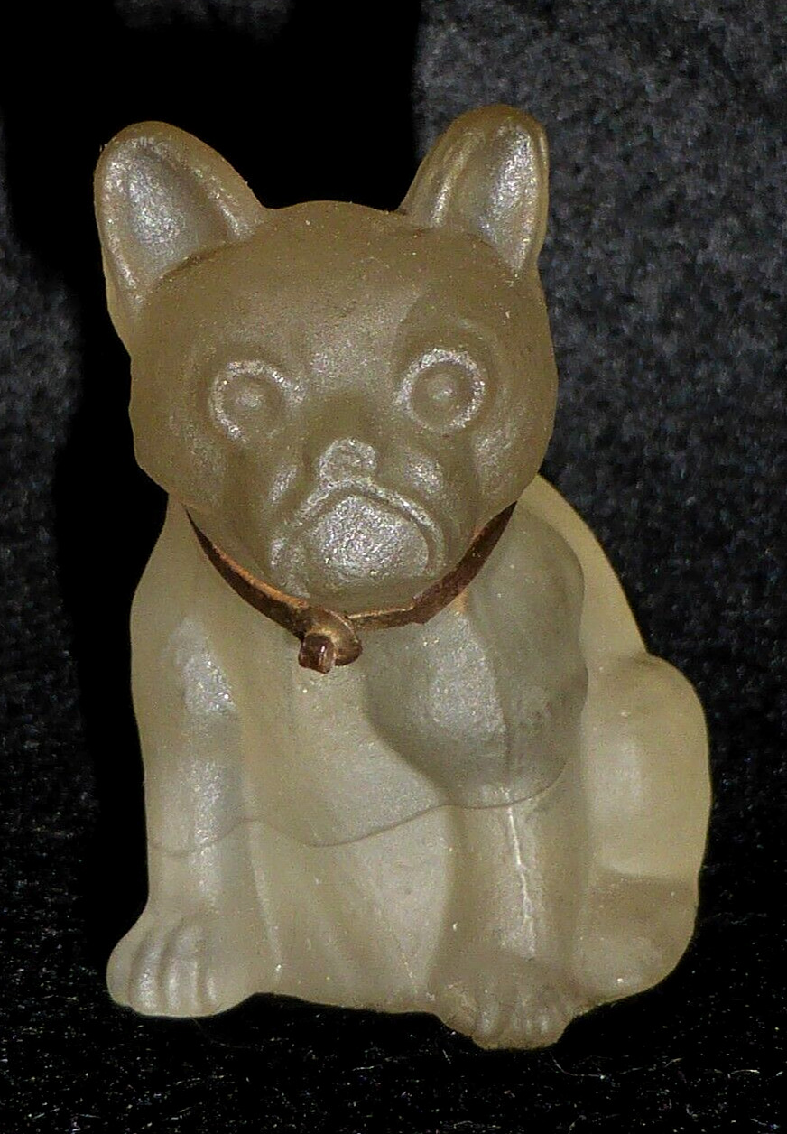 Delightful Antique Czech Frosted Glass French Bulldog Charm c1900