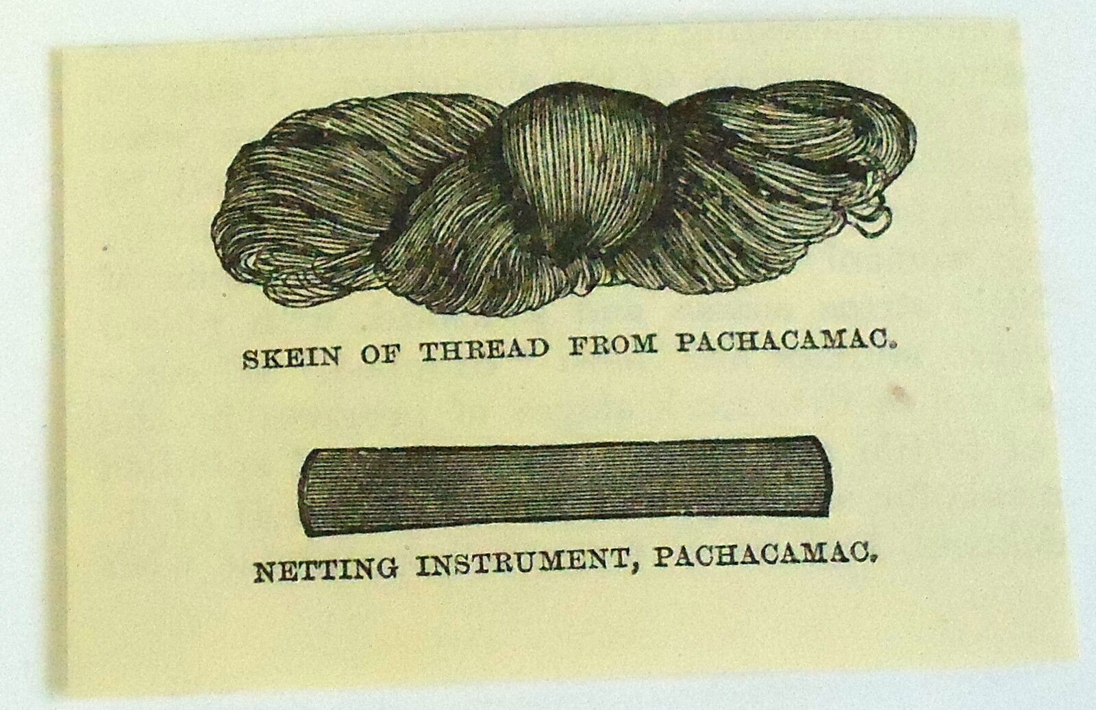 small 1883 magazine engraving ~ SKEIN OF THREAD...PACHACAMAC, Peru