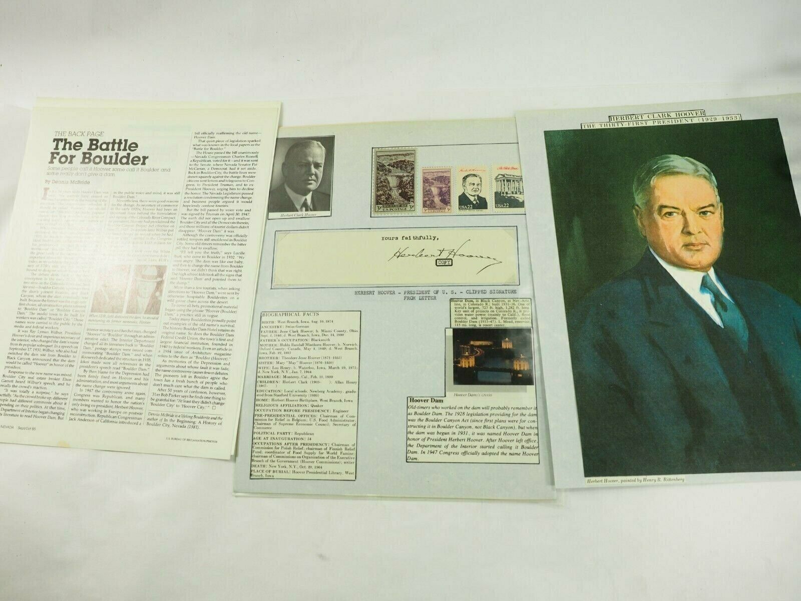 President Herbert Hover & Bolder Dam Stamps and Memorabilia
