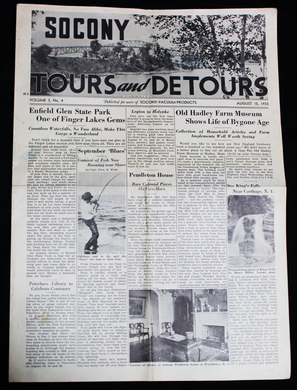 SOCONY OIL TOURS AND DETOURS NEWSLETTER & NEW YORK STATE DETOUR MAP AUGUST 1933