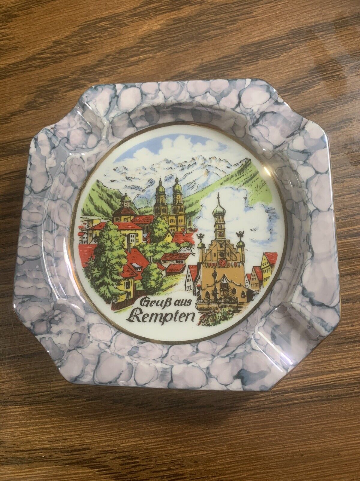 Vintage  German Souvenir Ashtray Grubaus Kempten 4 1/2 “X 4 1/2” Trinket Dish