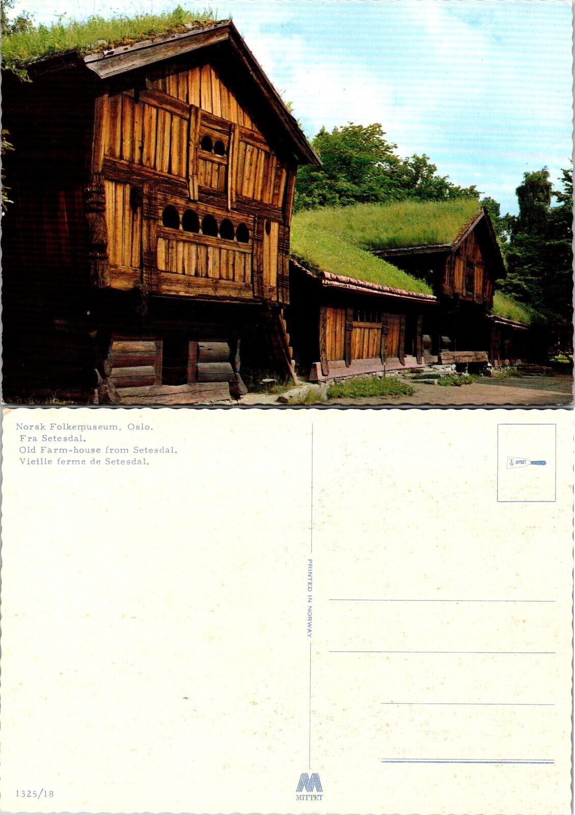 Norway Setesdal Farm House Grass Roof Woodwork Unposted Postcard