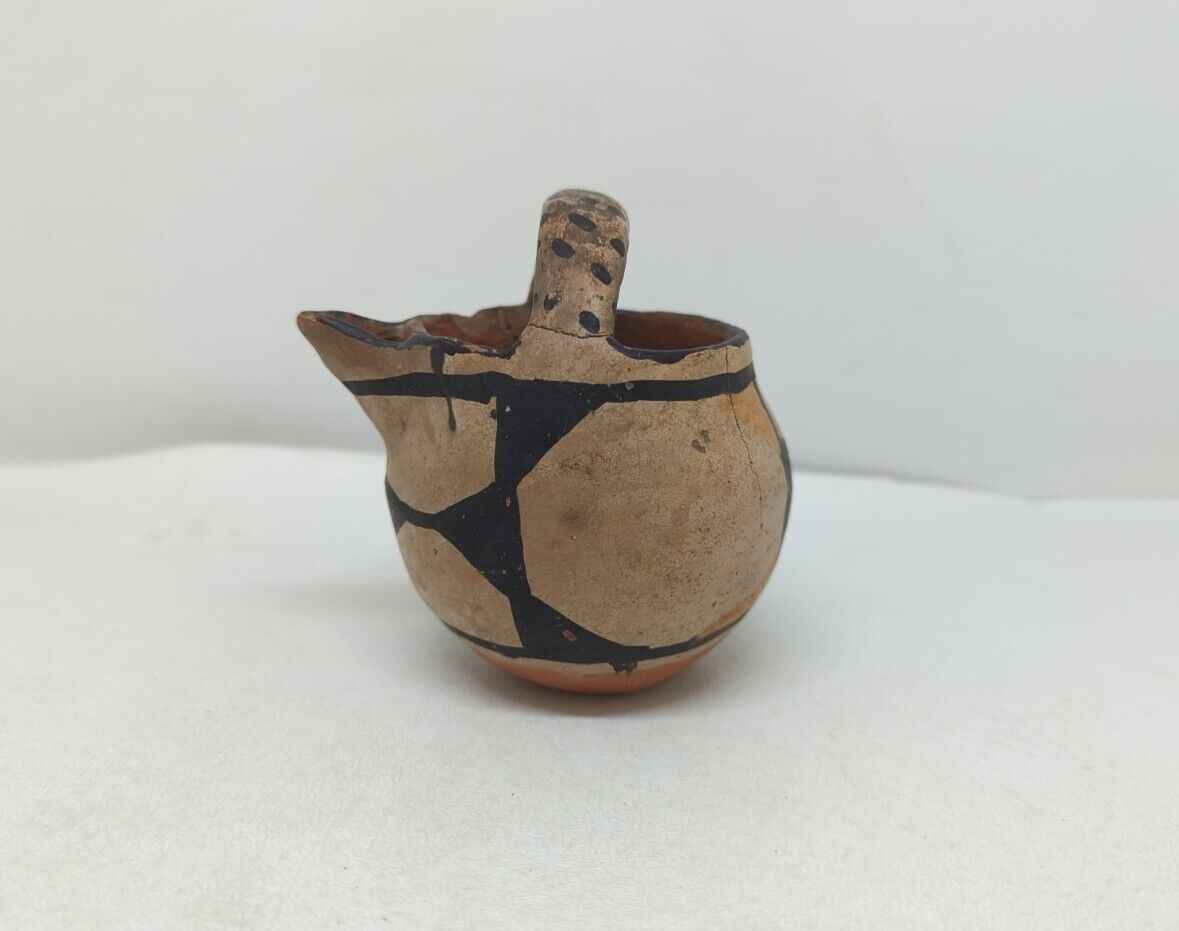 Santo Domingo Pueblo Pottery Hand Made Clay Cup With Handle And Spout Damage