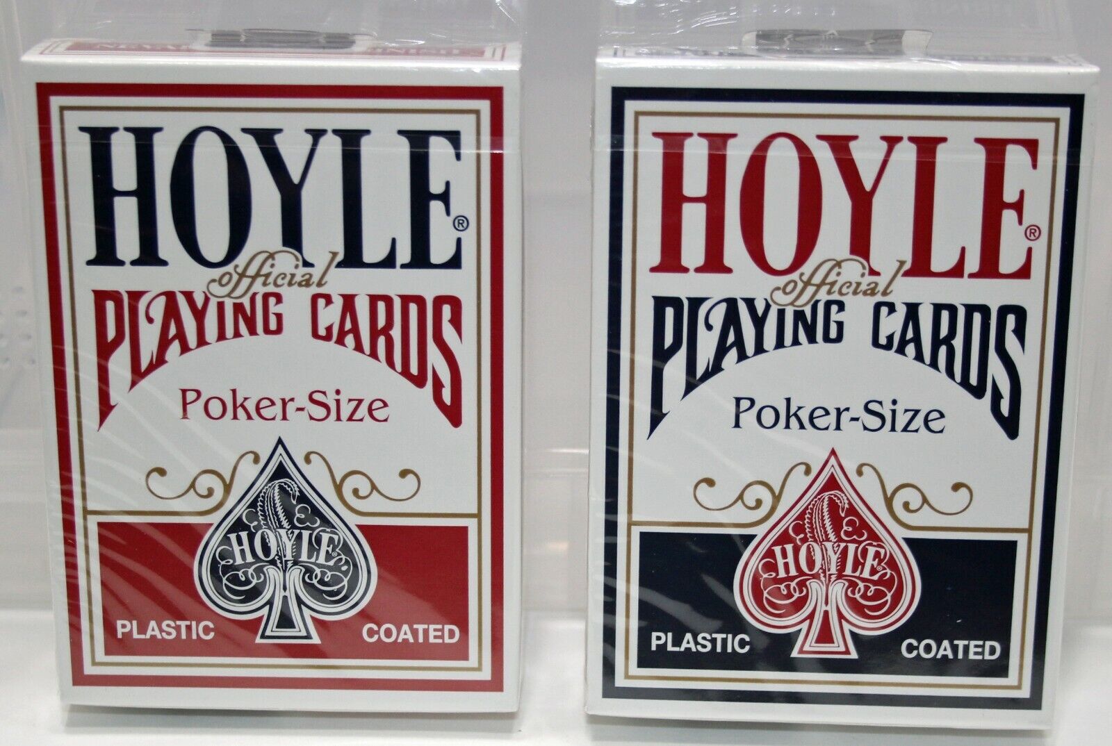  HOYLE SHELL BACK  Plastic Coated Playing Cards 2x 1 Red Finish 1 Blue Finish 