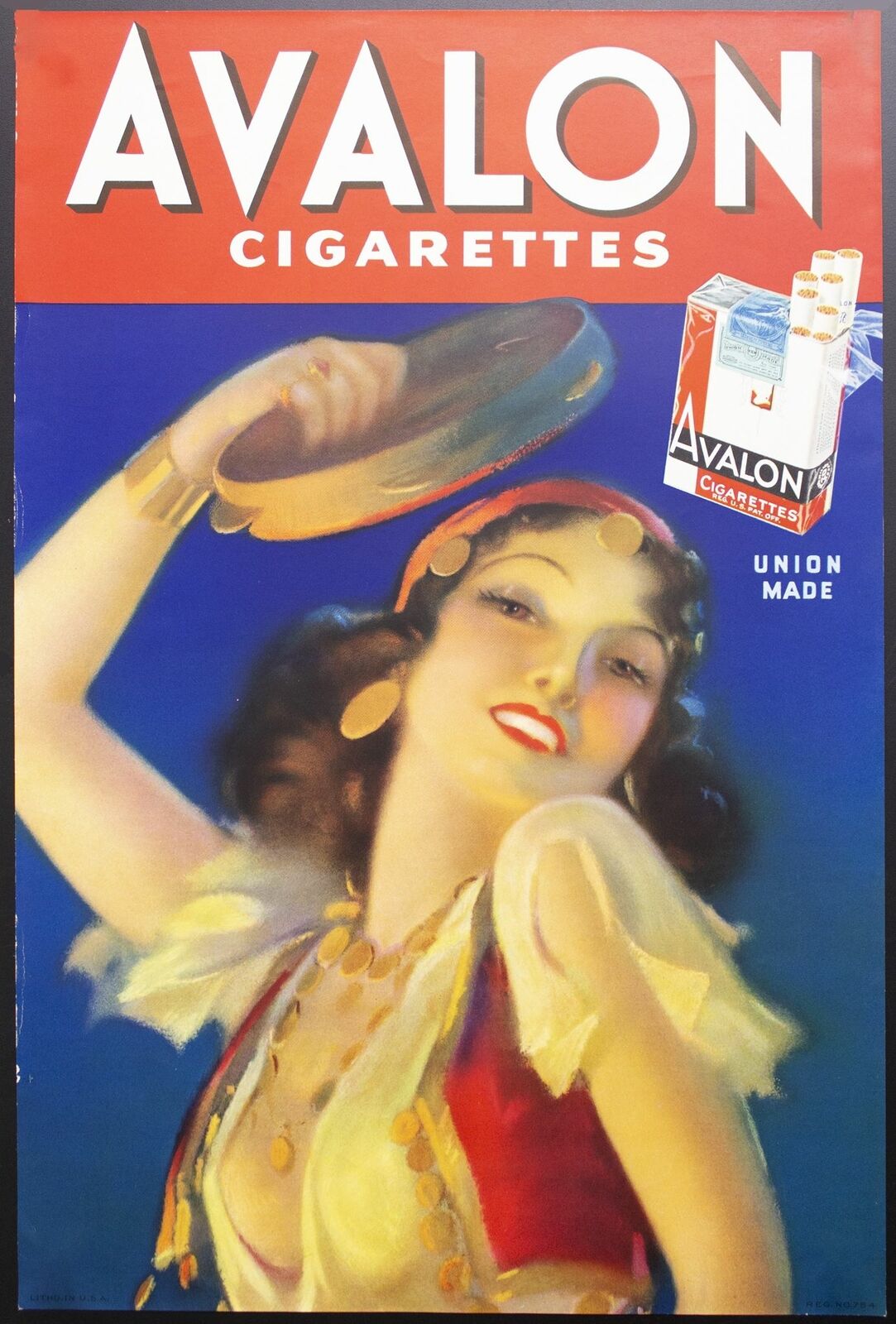 c.1940 Avalon Cigarettes Tobacco Advertising Sign Vintage Poster Gypsy Dancer VG