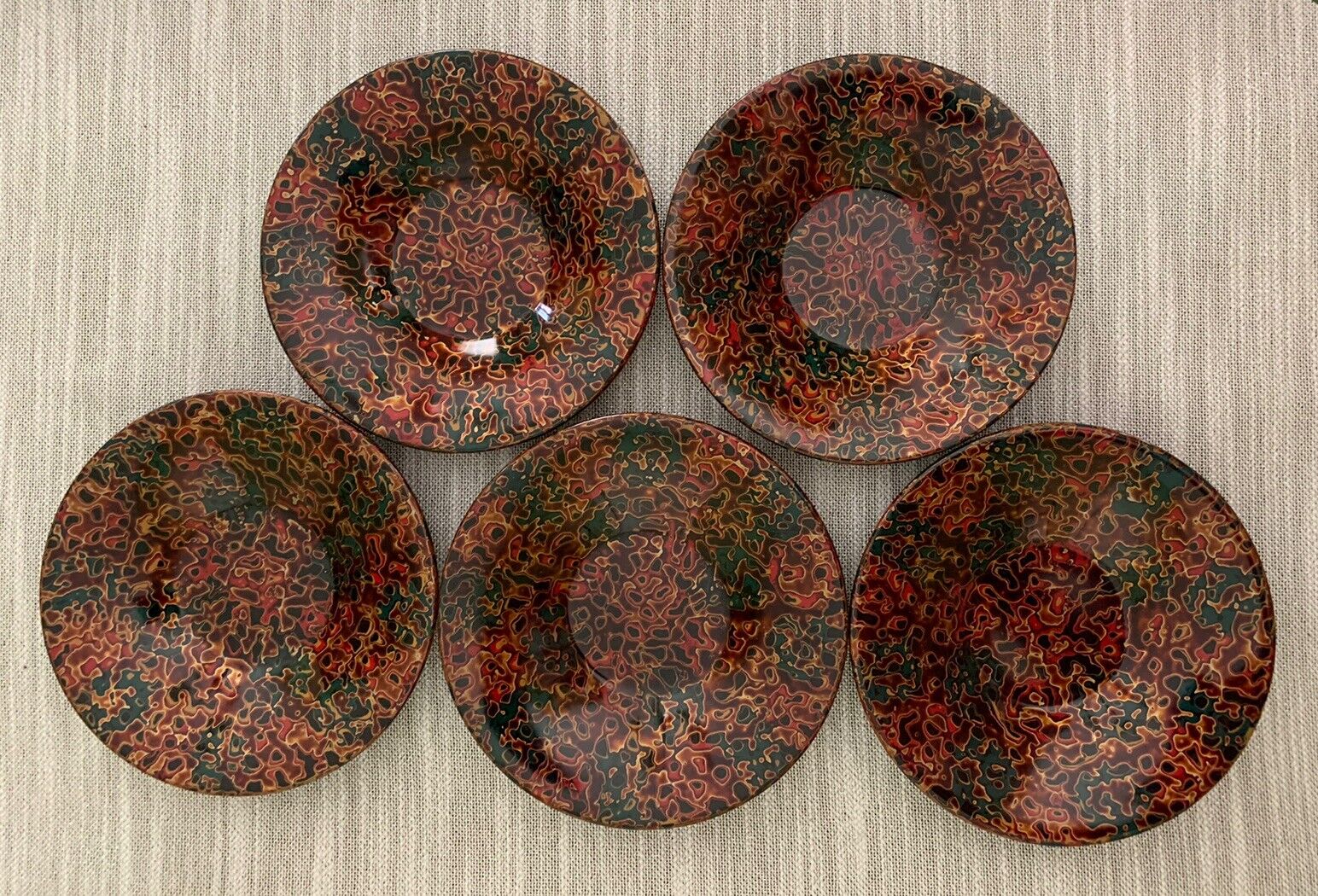 Beautiful Japanese Tsugaru Lacquerware Set of five small plates