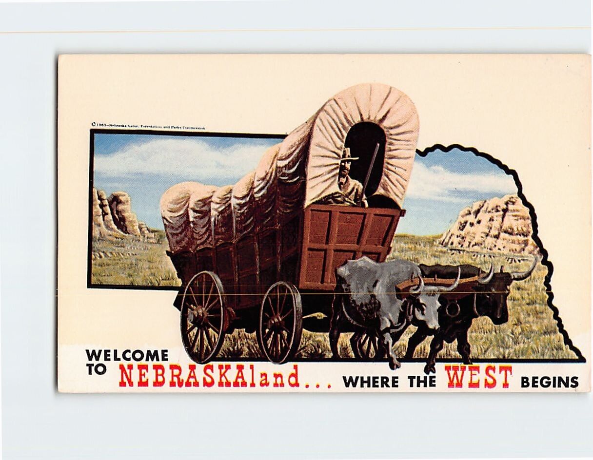 Postcard Conestoga Wagon and Oxen Official Symbol of NEBRASKAland USA