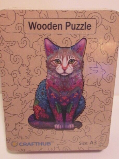 CAT Wooden Jigsaw Puzzle- Craft Hub-ages 12 +NEW iVibrant colors-large image