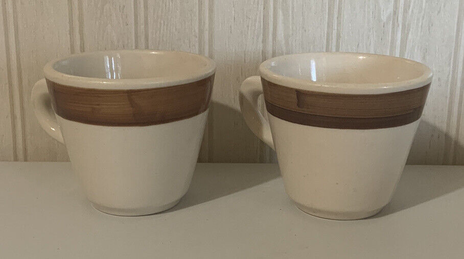 Pair Of Vintage 1980’s Shenango Beige with Brown Band Coffee Cups