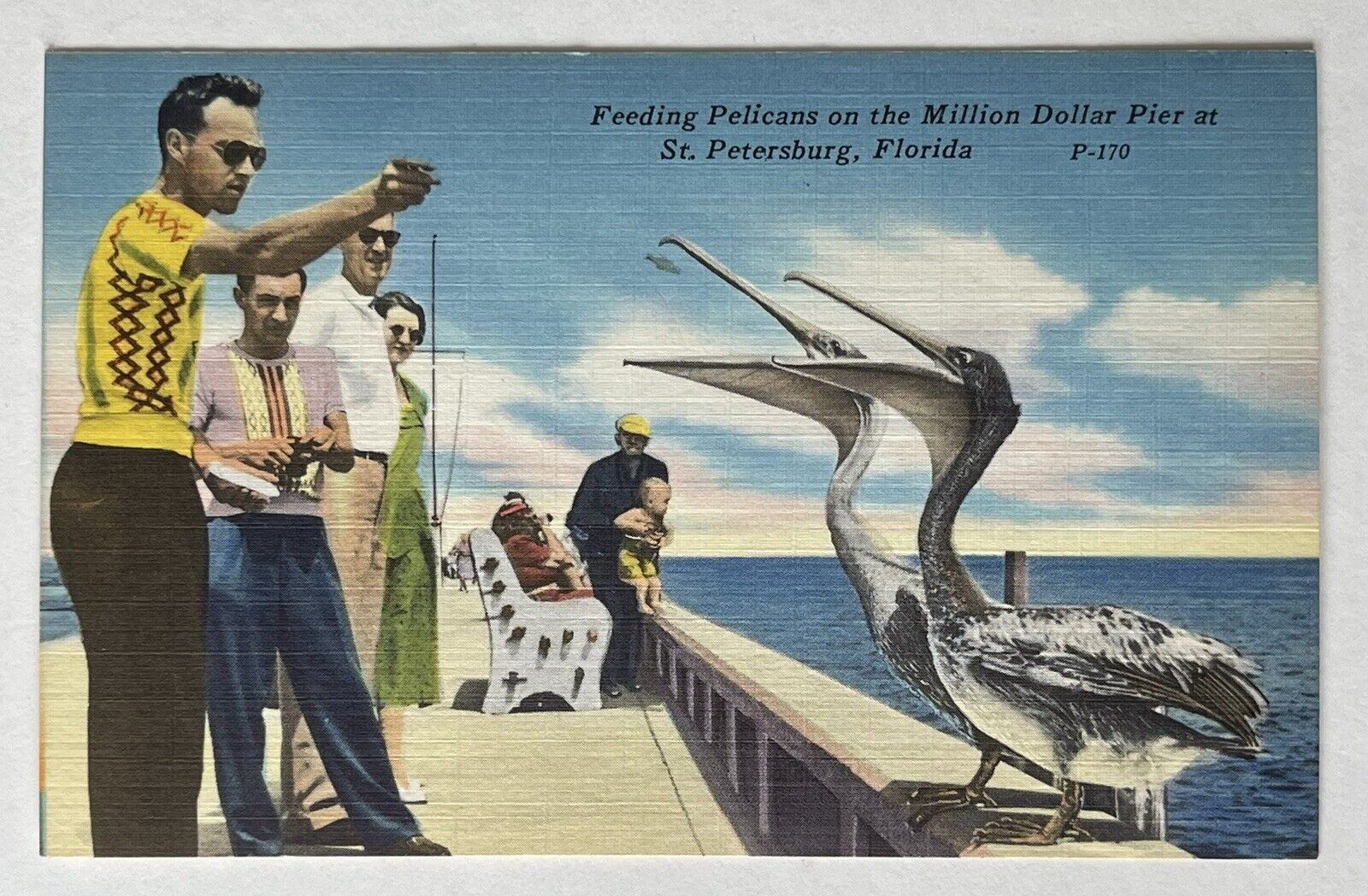Vintage Postcard Feeding Pelicans On The Million Dollar Pier St. Petersburg, FL