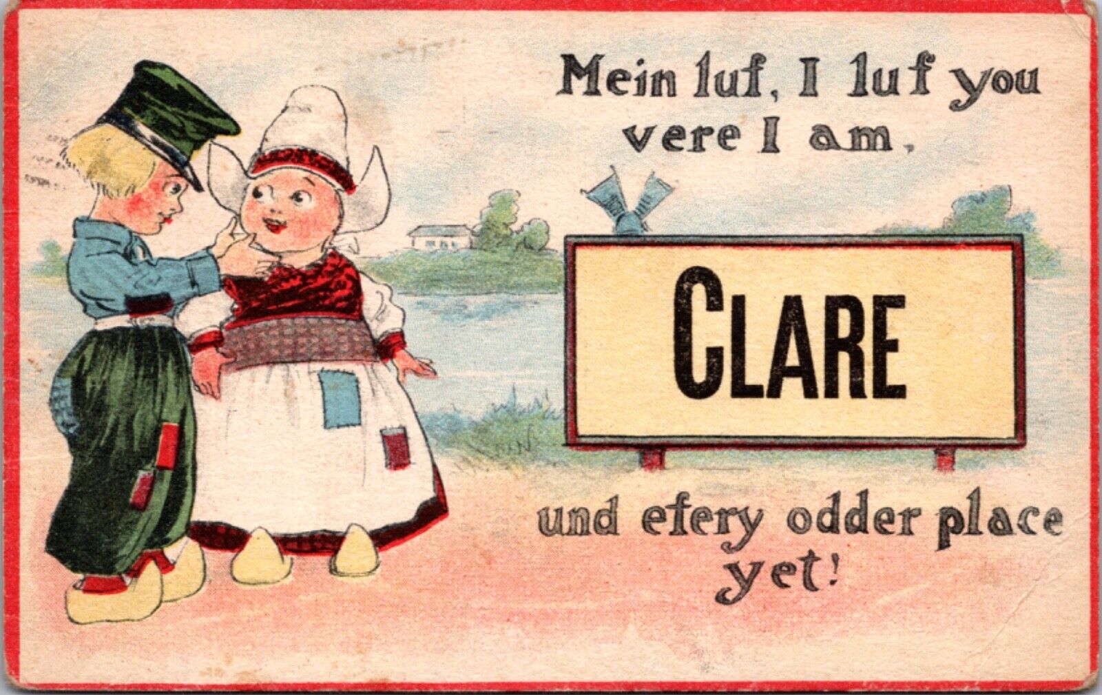 Artwork Postcard Two Dutch Children Large Letter Greeting Clare, Michigan