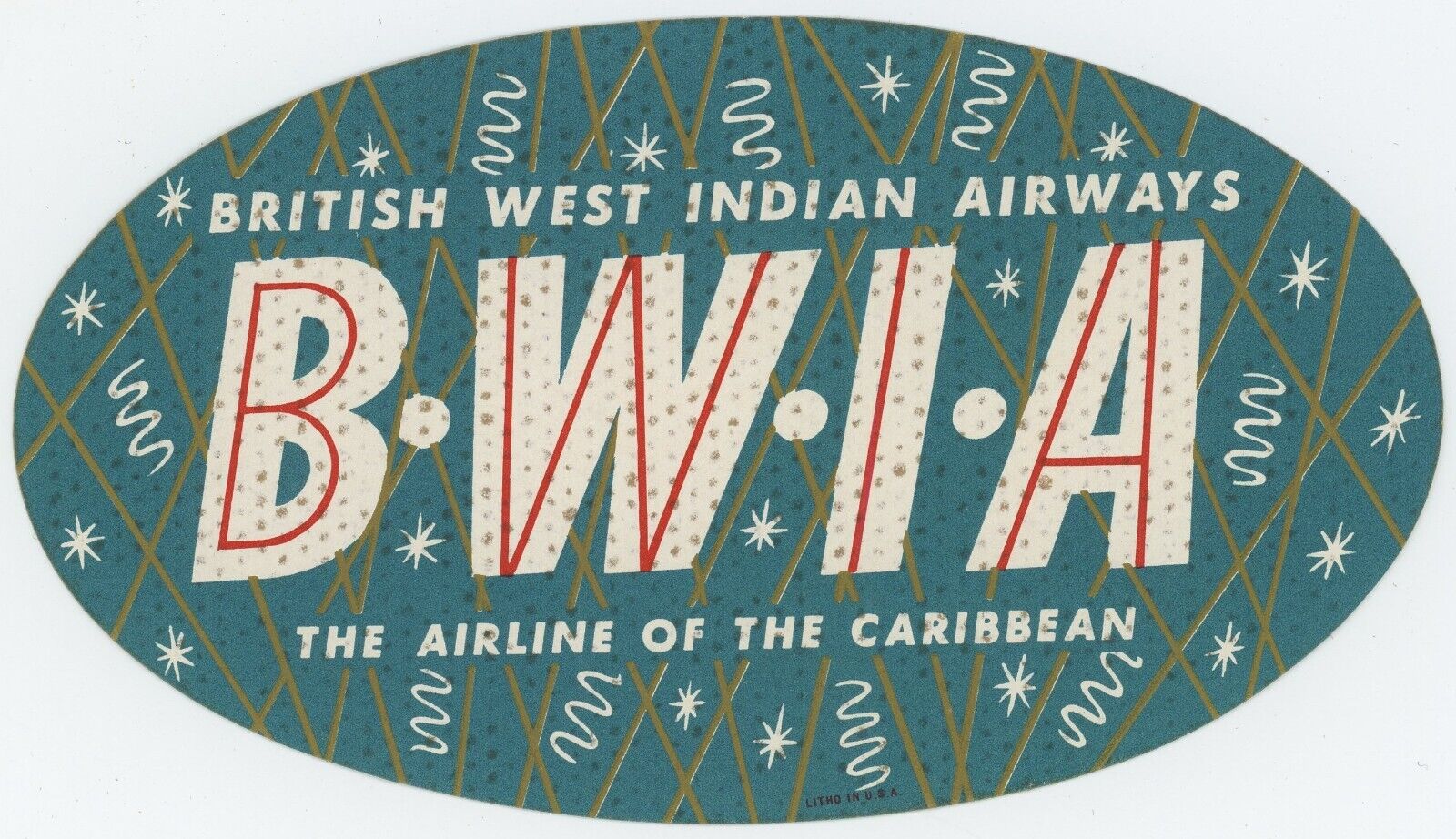 British West Indian Airways BWIA Caribbean Airline Vintage Luggage Label