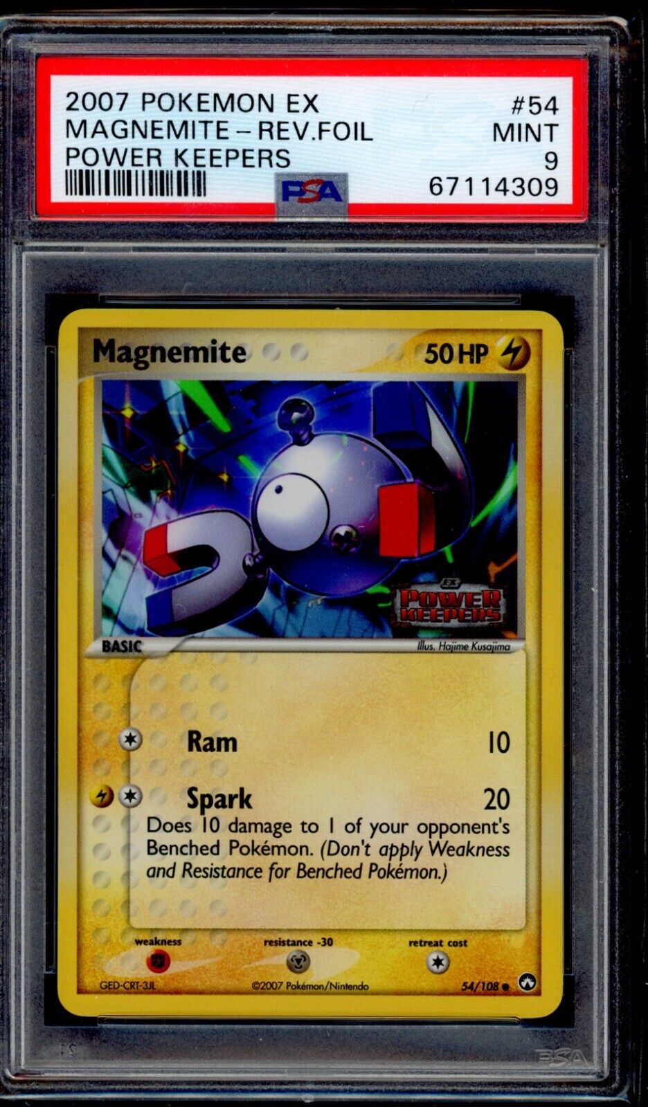 PSA 9 Magnemite Reverse Holo 2007 Pokemon Card 54/108 Power Keepers