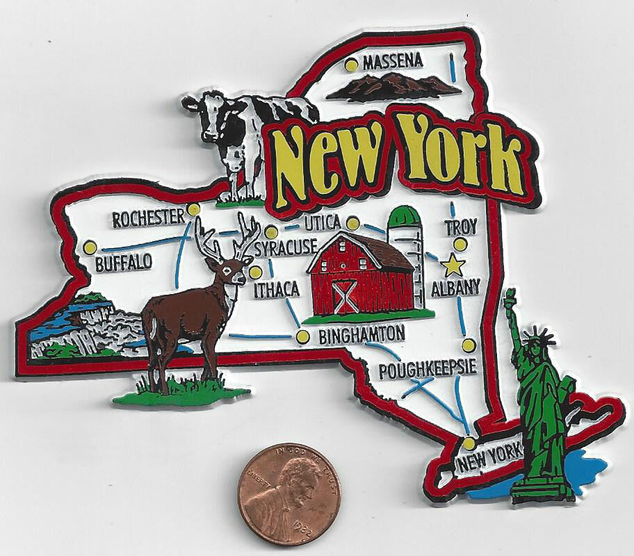 NEW YORK   JUMBO  STATE  MAP    MAGNET   7 COLOR  ALBANY SYRACUSE BUFFALO ITHACA