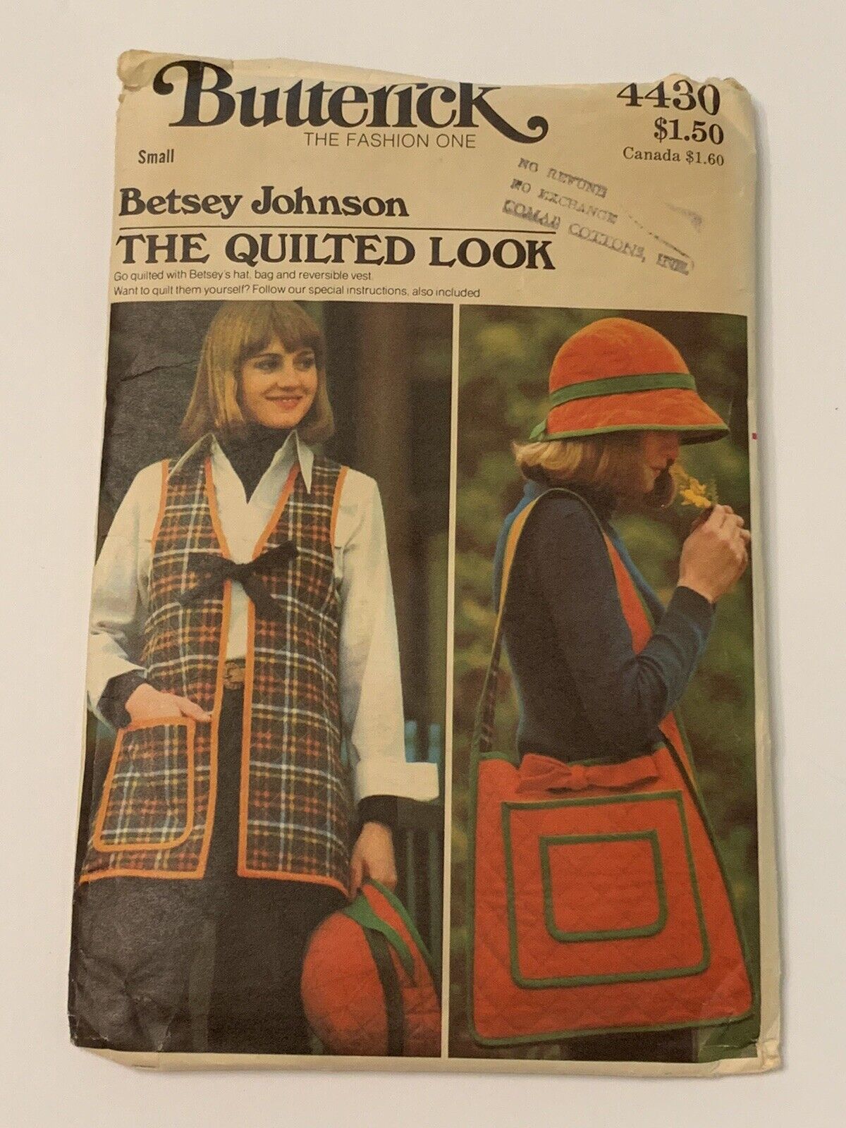 Vintage 1970s Butterick Pattern 4430 Betsey Johnson Hat Bag Vest Pattern