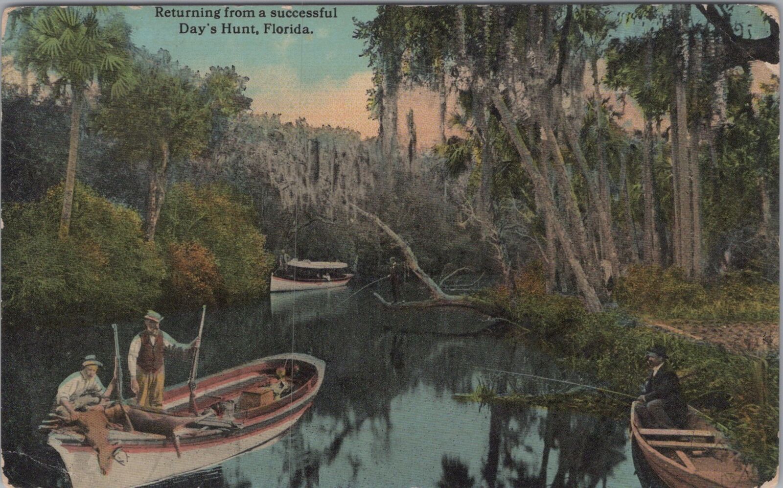 Returning From Successful Day\'s Hunt River Hunting Florida c1910s Postcard