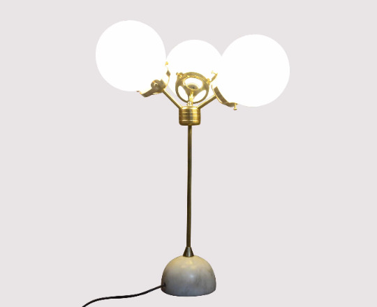 3 Light Elegant Brass Table/Floor Lamp Petrified Luminary Handmade Lamp