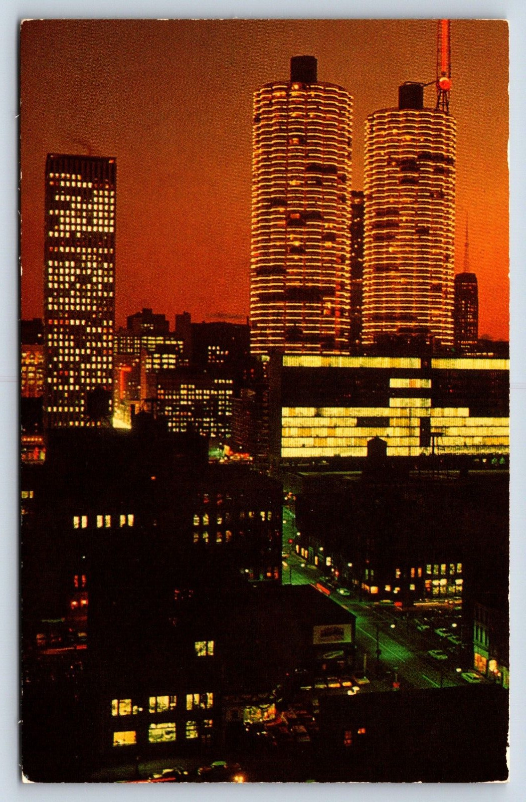 Postcard IL Chicago Night View Symbol Contemporary South State St Silhouette D6