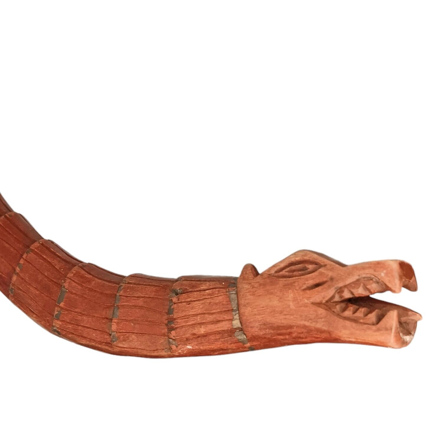 Vintage Folk Art Wood Carved Snake Fangs Out Dragon Head 20\