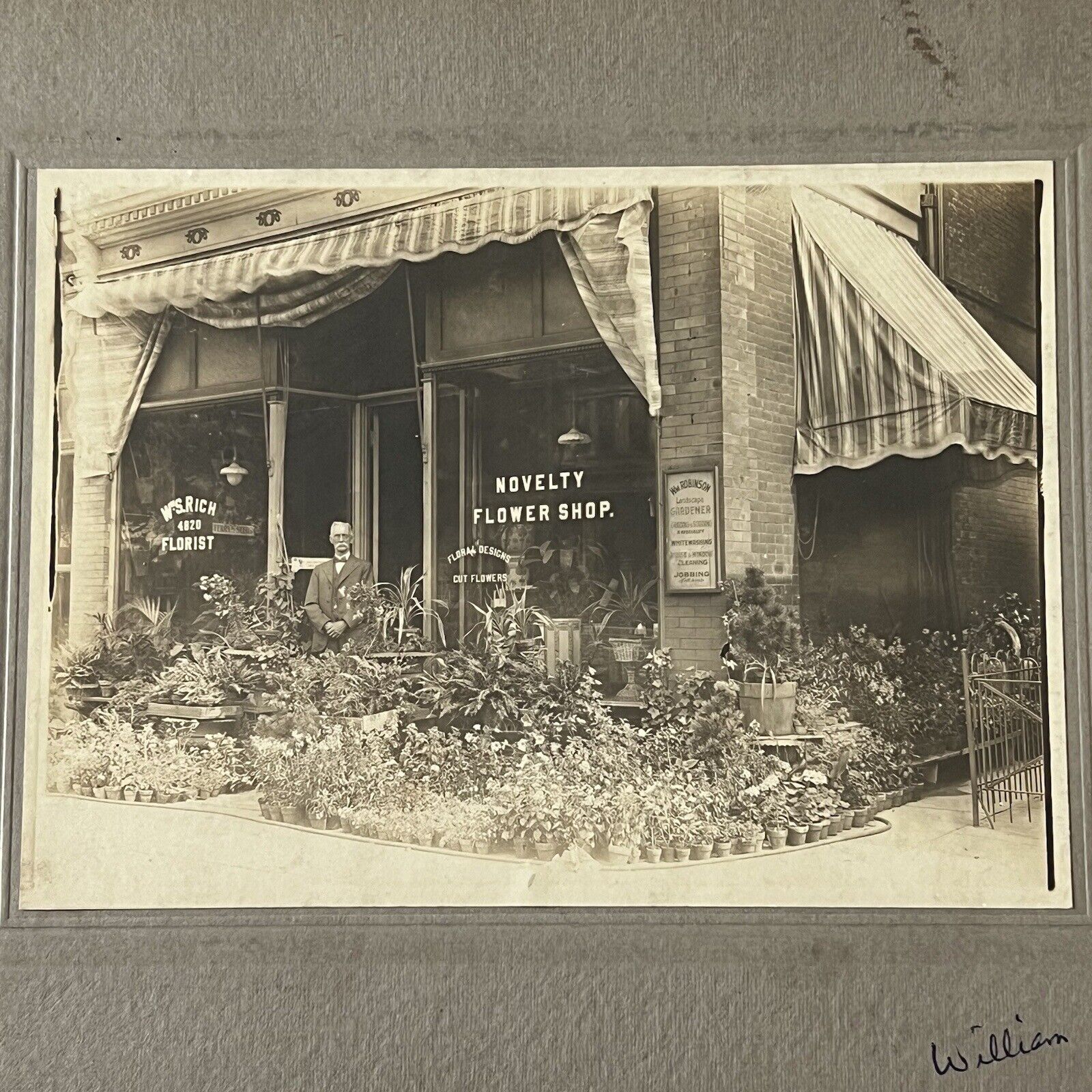 Antique Cabinet Card Photograph Flower Shop ID William Rich Philadelphia PA