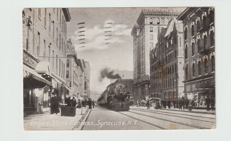 Empire State Express Train Streets of Syracuse NY 1909 Postcard