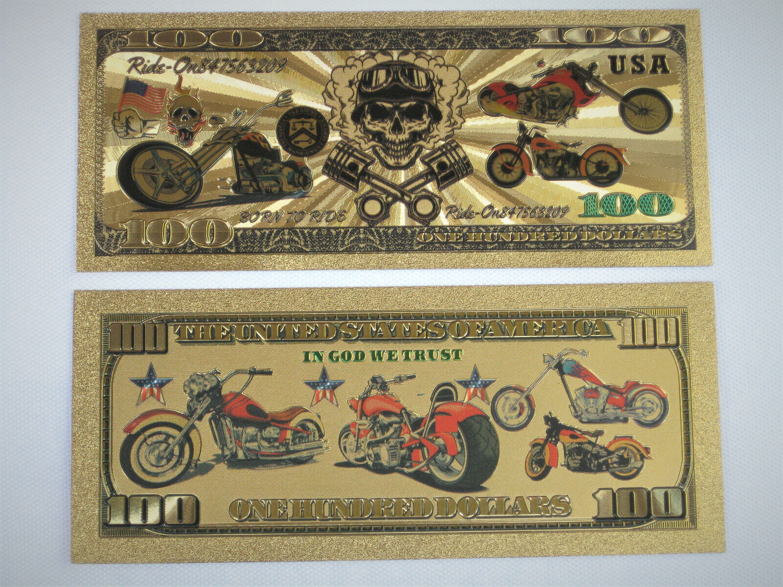  Biker Banknote Harley Indian Gas Oil Sign Motor Chopper Tail Sturgis Tank Pipes