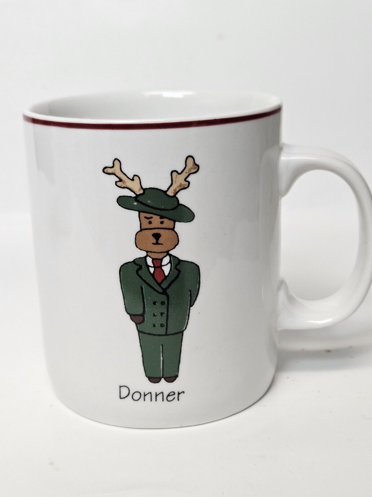 LTD Commodities Christmas Mug Donner Reindeer Stars Red Trim Holiday Whimsical