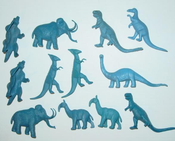 (12) MPC / Marx 1960s - Cobalt Blue Prehistoric Dinosaur Playset Figures - RARE