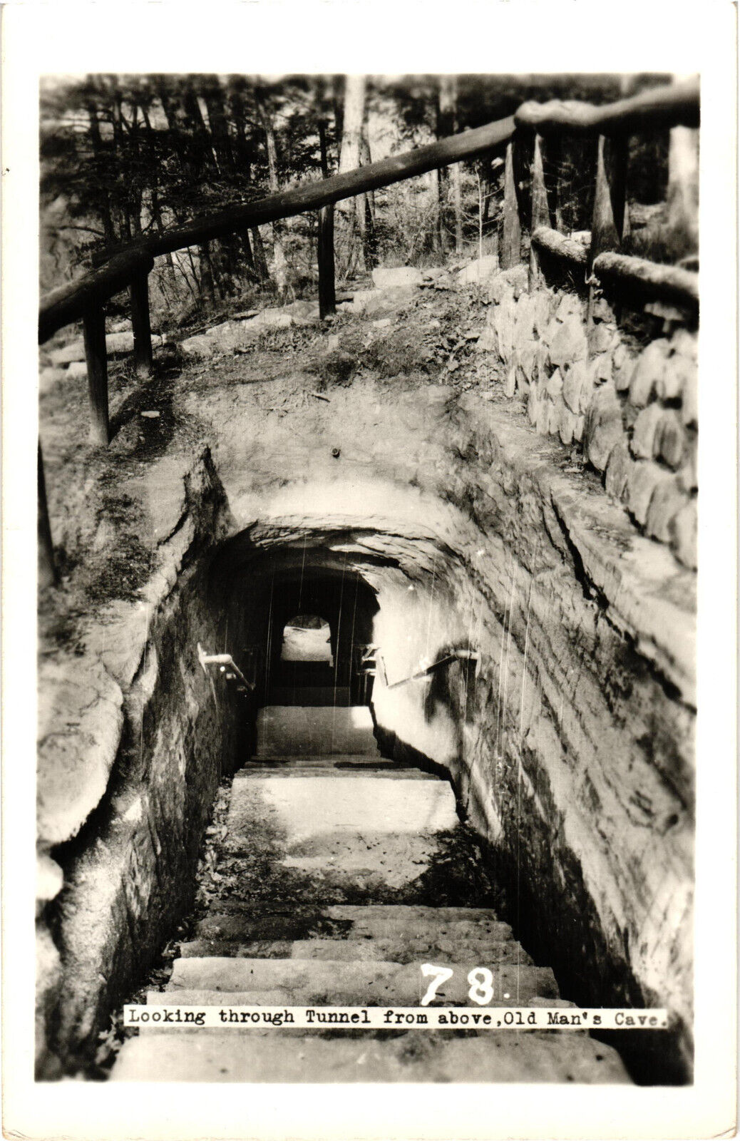 Looking Through Tunnel From Above Old Man's Cave RPPC Postcard Unposted
