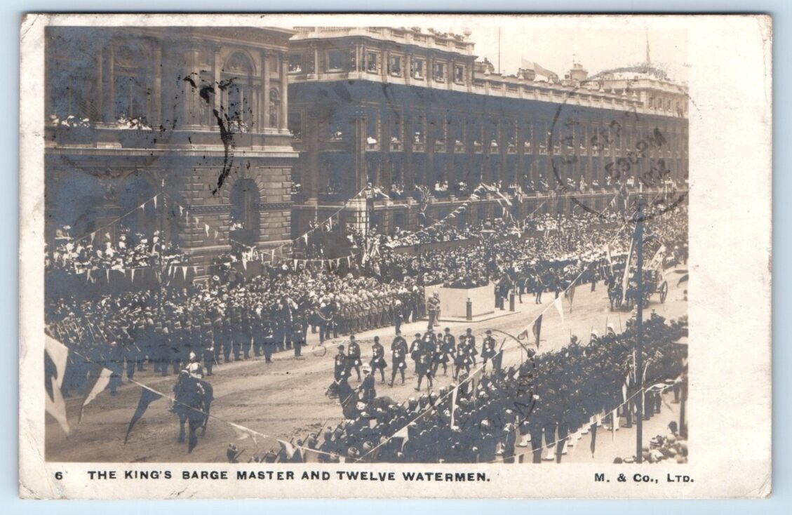 RPPC The King's Barge Master & Twelve Watermen England UK 1902 Postcard