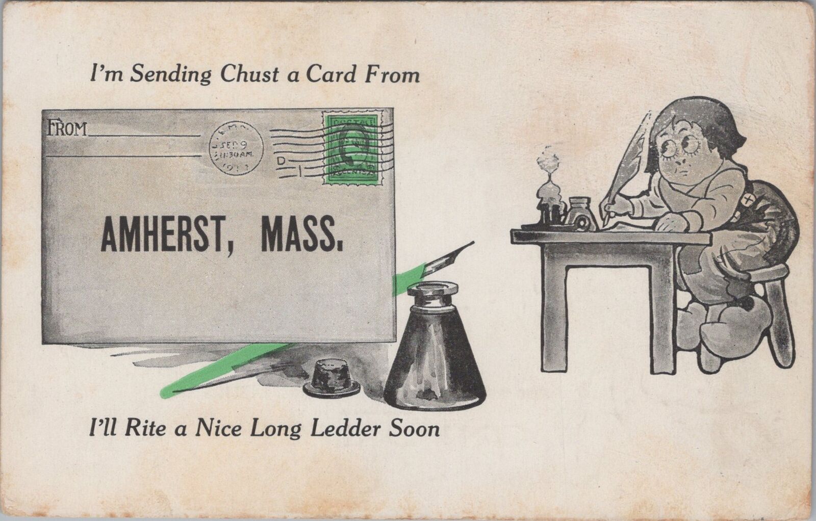 Amherst, Massachusetts Greetings Sending Chust a Card From Postcard