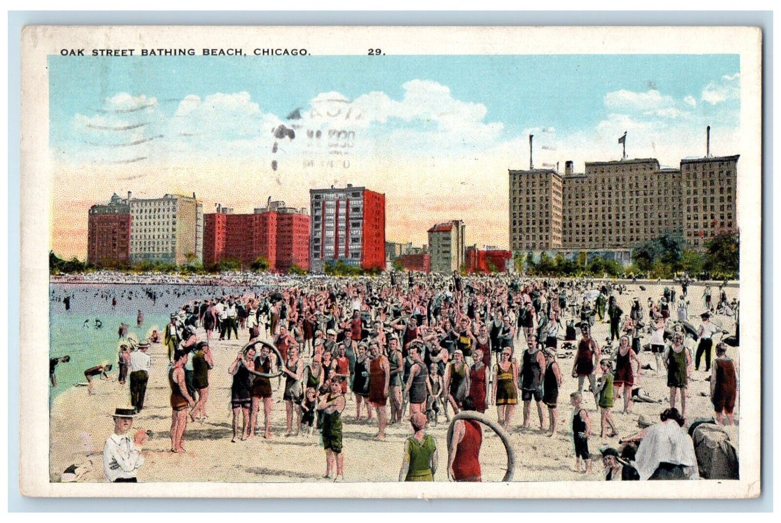 1924 Oak Street Bathing Beach Exterior Building Sand Chicago Illinois Postcard