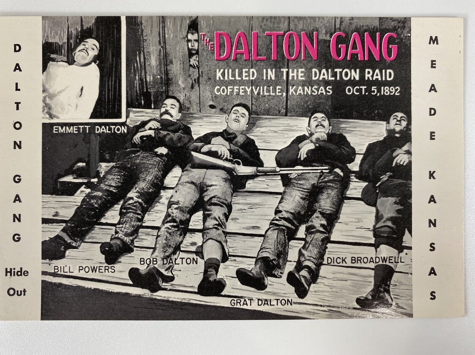 Vintage Dalton Gang Hide Out Post Card Killed In Raid 1892 Meade Kansas