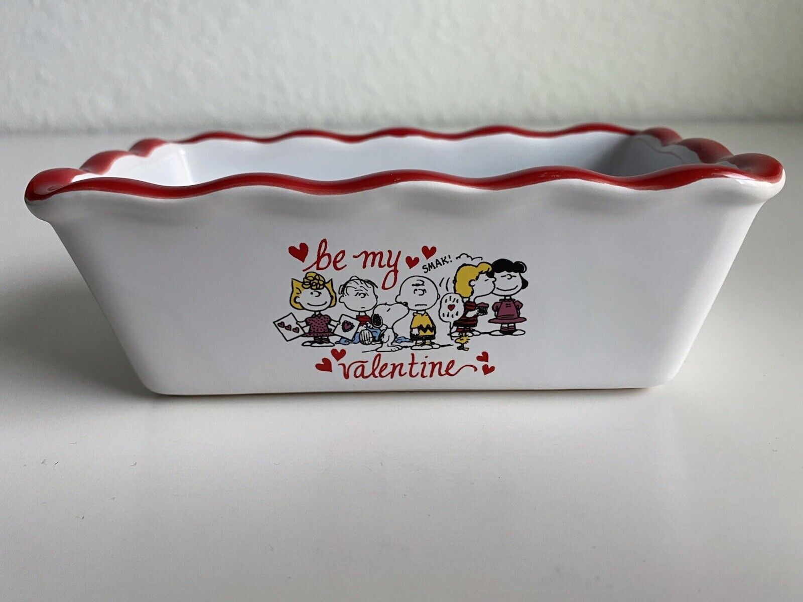 Peanuts Snoopy & Friends Valentine’s Mini Loaf Bread Baking Pan Dish Canister