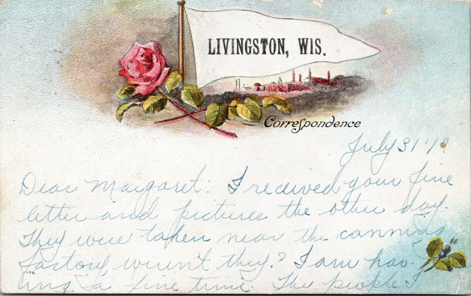 c1919 Livingston, Wisconsin, Grant County, antique card, very cool
