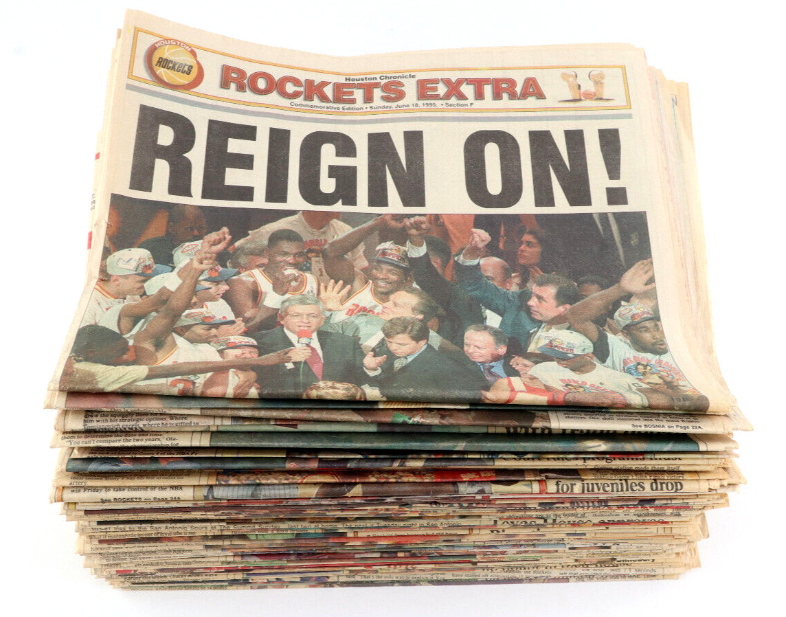 1995 Vtg Houston Rockets NBA Champions ENTIRE PLAYOFF RUN Newspapers Lot of 66